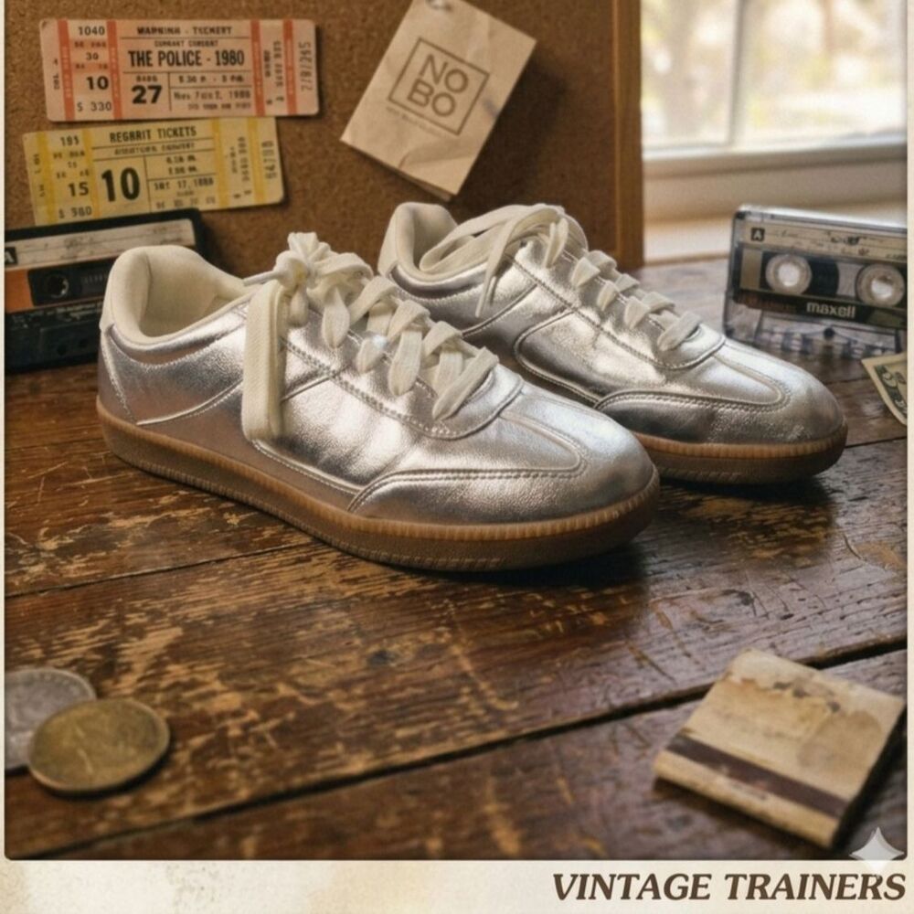 No Boundaries Silver Metallic Sneakers Size 9 Used Scuffed Gum Sole
